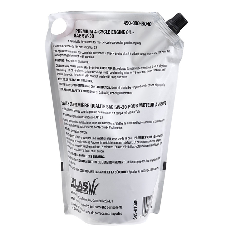 Troy Bilt Snow Blower Oil Premium 4 Cycle Snow Blower Engine Oil - SAE 5W-30 - 490-000-B040