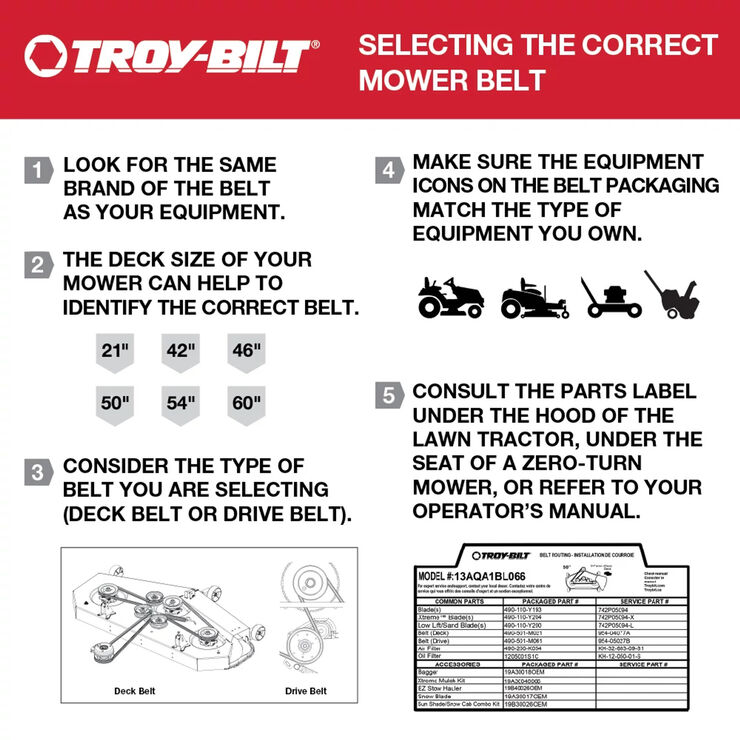 Riding Mower Lower Transmission Belt for 42-inch and 46-inch Cutting Decks