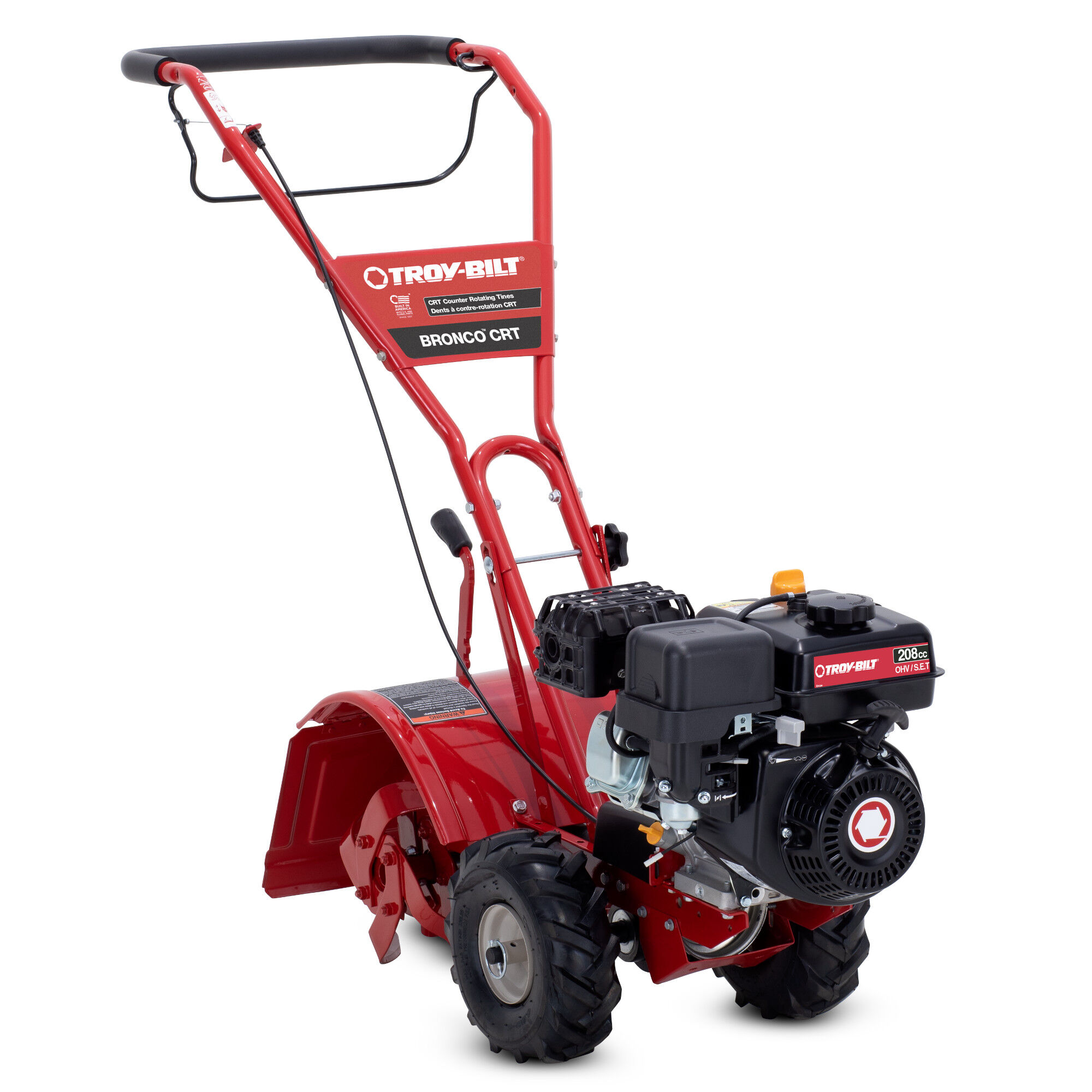 Image of Troy Bilt Bronco rear tine tiller with operator