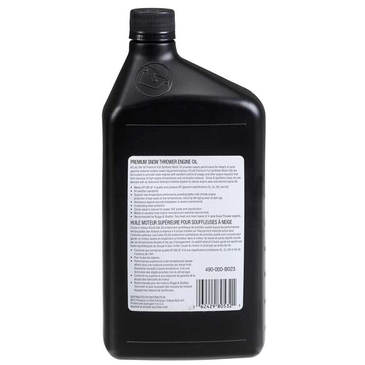 Atlas 5W 30 Synthetic 4Cycle Snow Blower Oil 490000B023 Troy