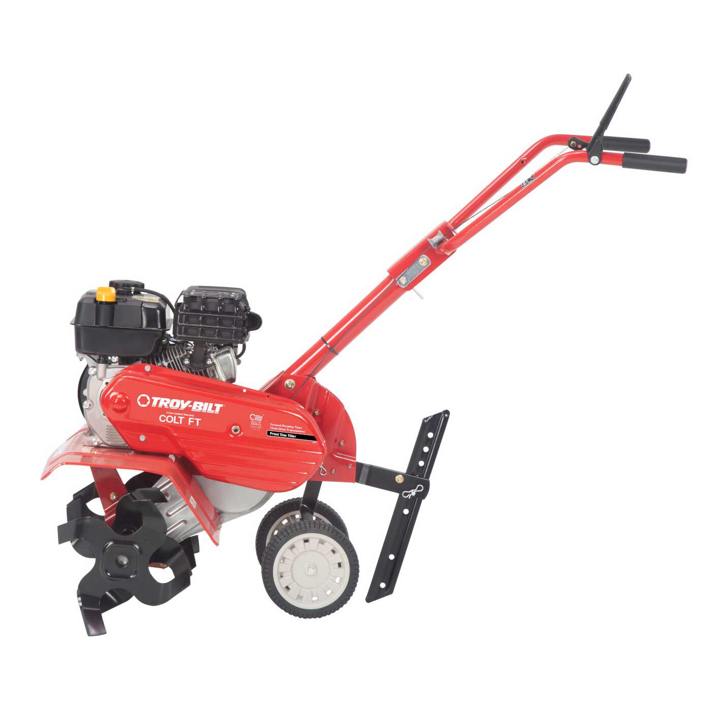 Front tine outlet tiller