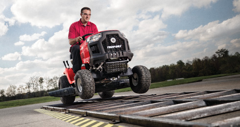 man testing troy-bilt riding mower